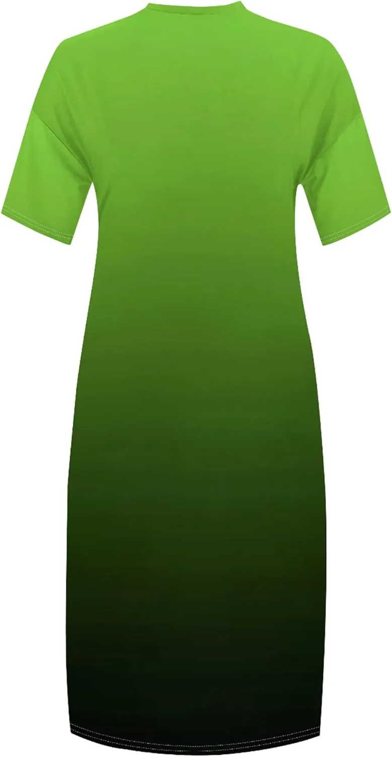 Plus Size Casual Loose Dress for Curvy Women Summer V Neck Short Sleeve T Shirt Loose Midi Dresses with Pockets