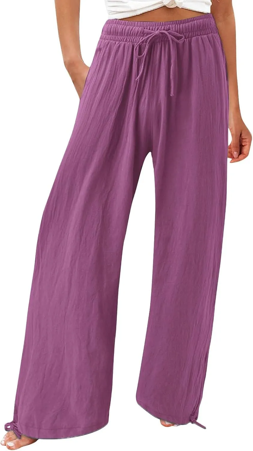 Plus Size Solid Relaxed Crinkle Pants Wide Leg Casual Summer High Waist Trousers Fashion Work Office Cropped Pant