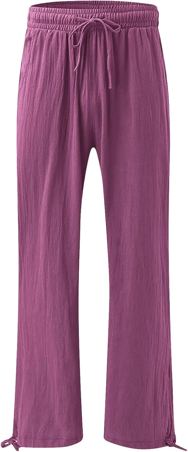 Plus Size Solid Relaxed Crinkle Pants Wide Leg Casual Summer High Waist Trousers Fashion Work Office Cropped Pant