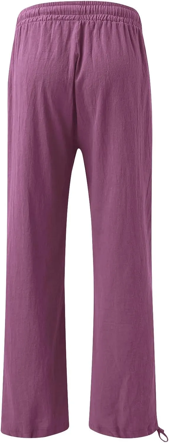Plus Size Solid Relaxed Crinkle Pants Wide Leg Casual Summer High Waist Trousers Fashion Work Office Cropped Pant