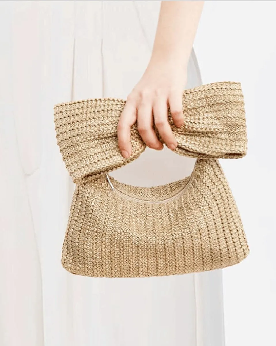 Pocadri Bow Straw Woven Purse for Women Handbag Summer Beach Evening Envelope Wallet Flap Phone Clutch Party Wedding