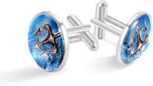 Poseidon's Trident in the Sea Print Classic Stainless Steel Cufflinks for Mens, Suit Shirt Cuff Links Jewelry Business Wedding Gifts