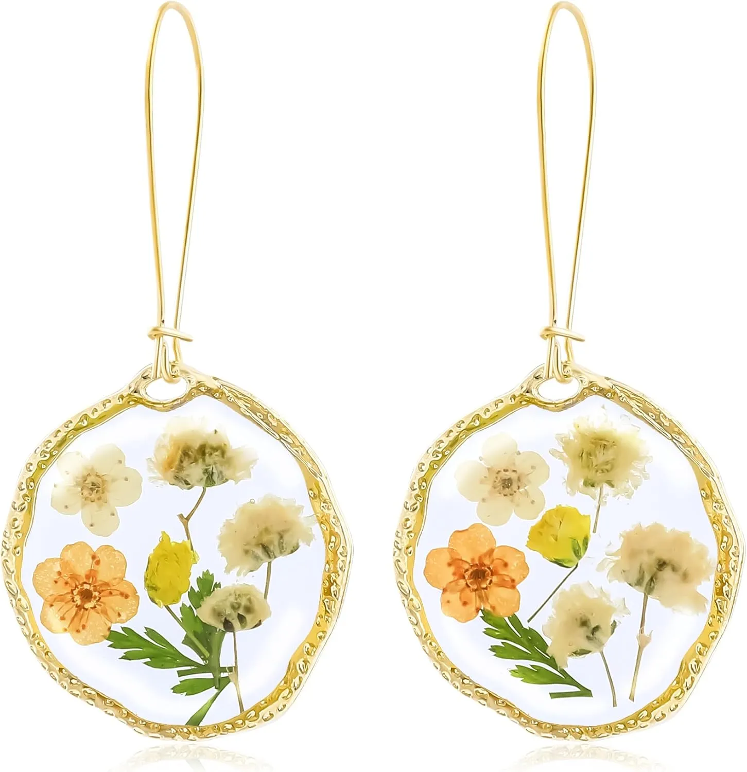 Pressed Flower Teardrop Dangle Drop Earrings for Women, Handmade Unique Resin Dried Flowers Teardrop Earrings, Nature Floral Earings Fashion Summer Jewelry Gift for Her