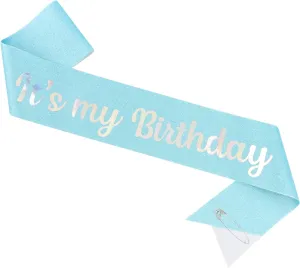 Princess Birthday Set - Rhinestone Tiara, Sweet Happy Sash & Headband, Party Accessories - Blue