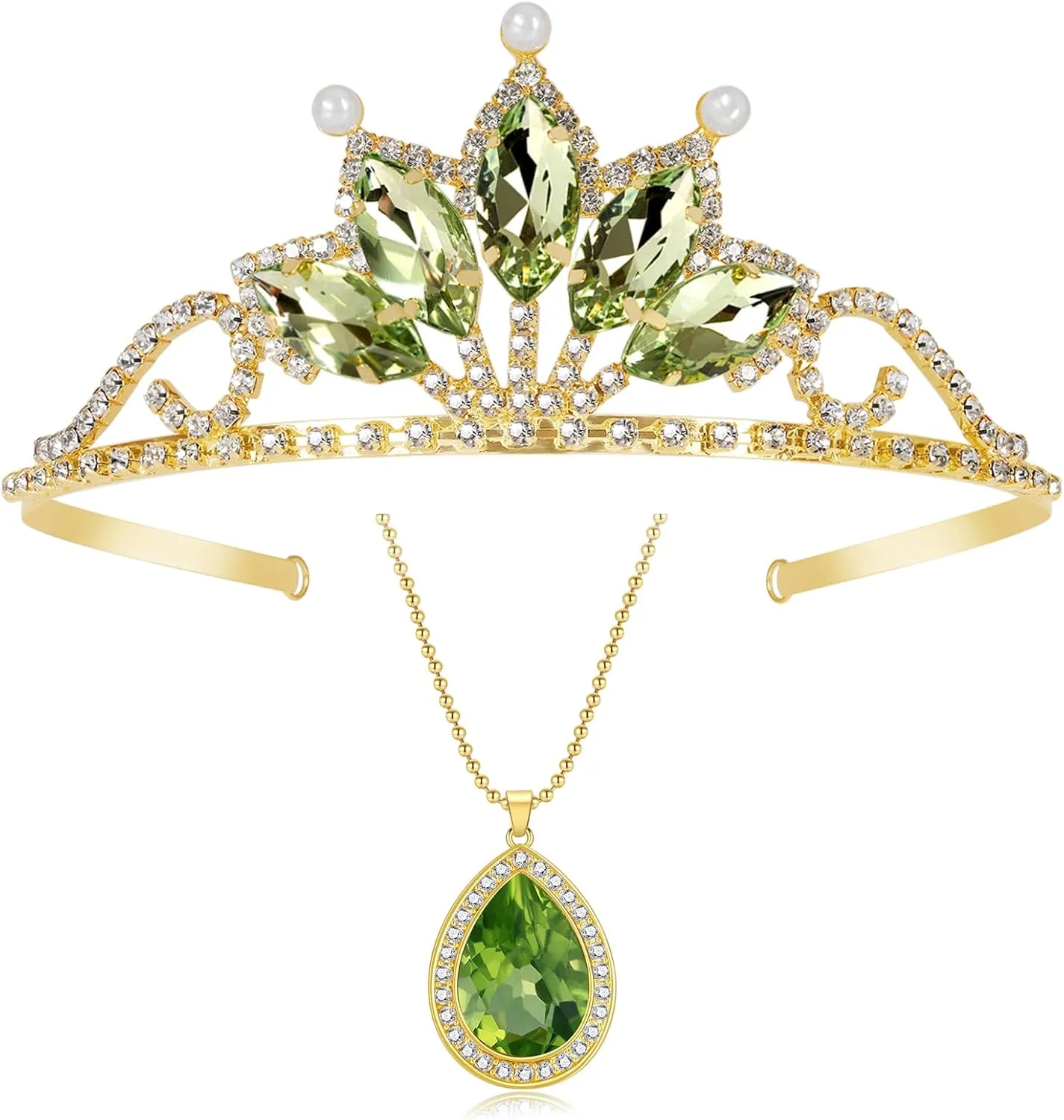 Princess Tiana Tiaras and Necklace for Women Green Princess Tiana Crown Birthday Halloween Party Princess Tiana Accessories