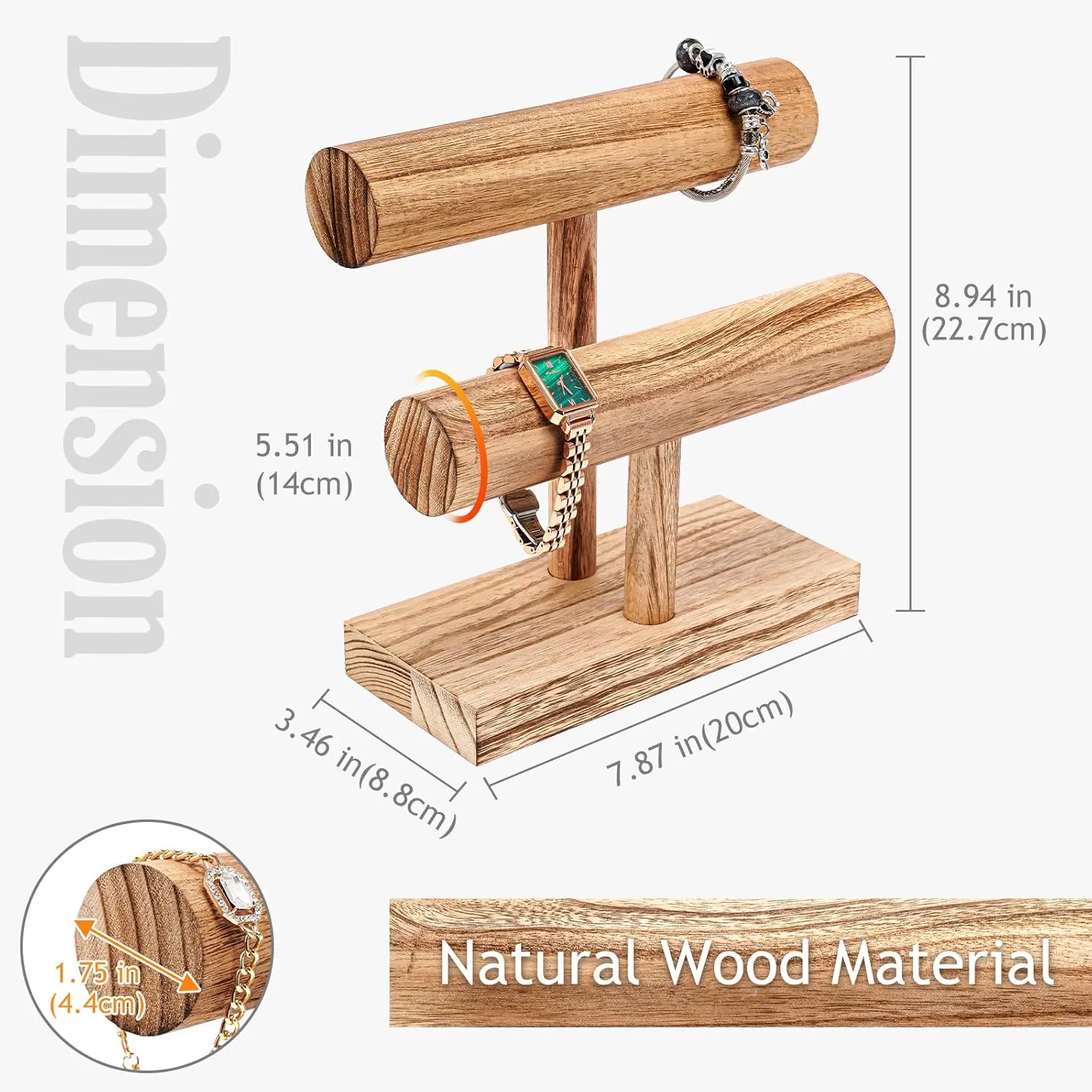 ProCase Bracelet Holder Display Bracelet Organizer, Wooden Bracelet Stand for Selling, T-bar Bangle Storage Rack Wood Watch Display Tower for Business - 2 Tier, Nature