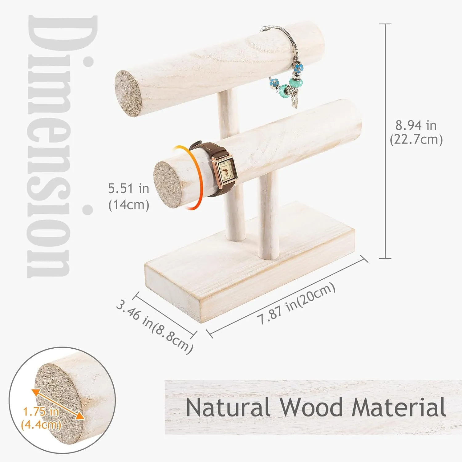 ProCase Bracelet Holder Display Bracelet Organizer, Wooden Bracelet Stand for Selling, T-bar Bangle Storage Rack Wood Watch Display Tower for Business - 2 Tier, White