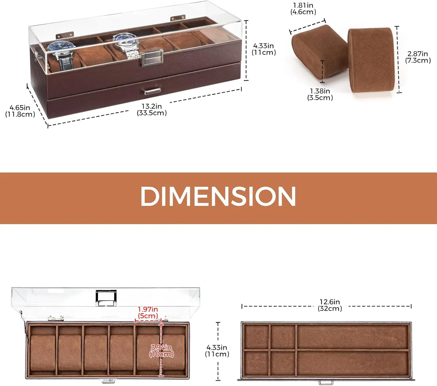 ProCase Watch Case for Men, 6 Slot Watch Display Case With Clear Acrylic Lid, Mens Watch Box Organizer With Drawer, 2-Layer Jewelry and Watch Storage Holder Gift for Men Women -6 Slot, Espresso