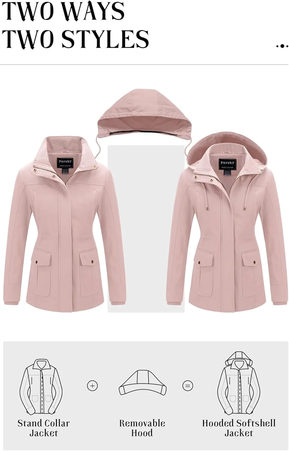 Pursky Women's Cotton Anorak Jacket Lightweight Casual Military Jackets Safari Utility Coats With Removable Hood