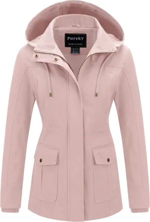 Pursky Women's Cotton Anorak Jacket Lightweight Casual Military Jackets Safari Utility Coats With Removable Hood