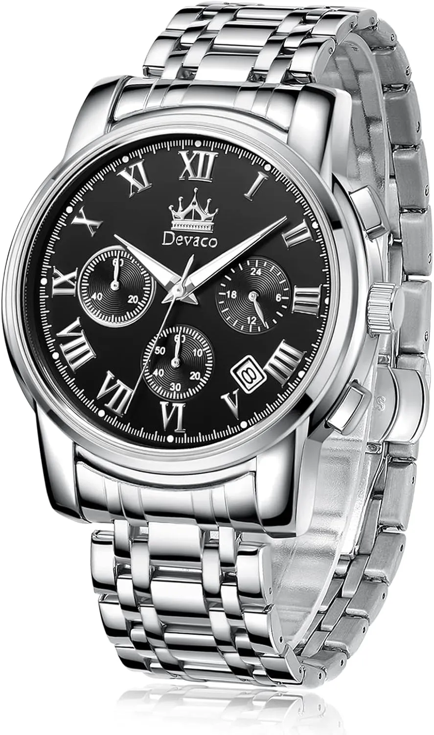 Quartz Mens Watches Stainless Steel Waterproof Watches for Men,Night Light Calendar Chronograph Watch for Men