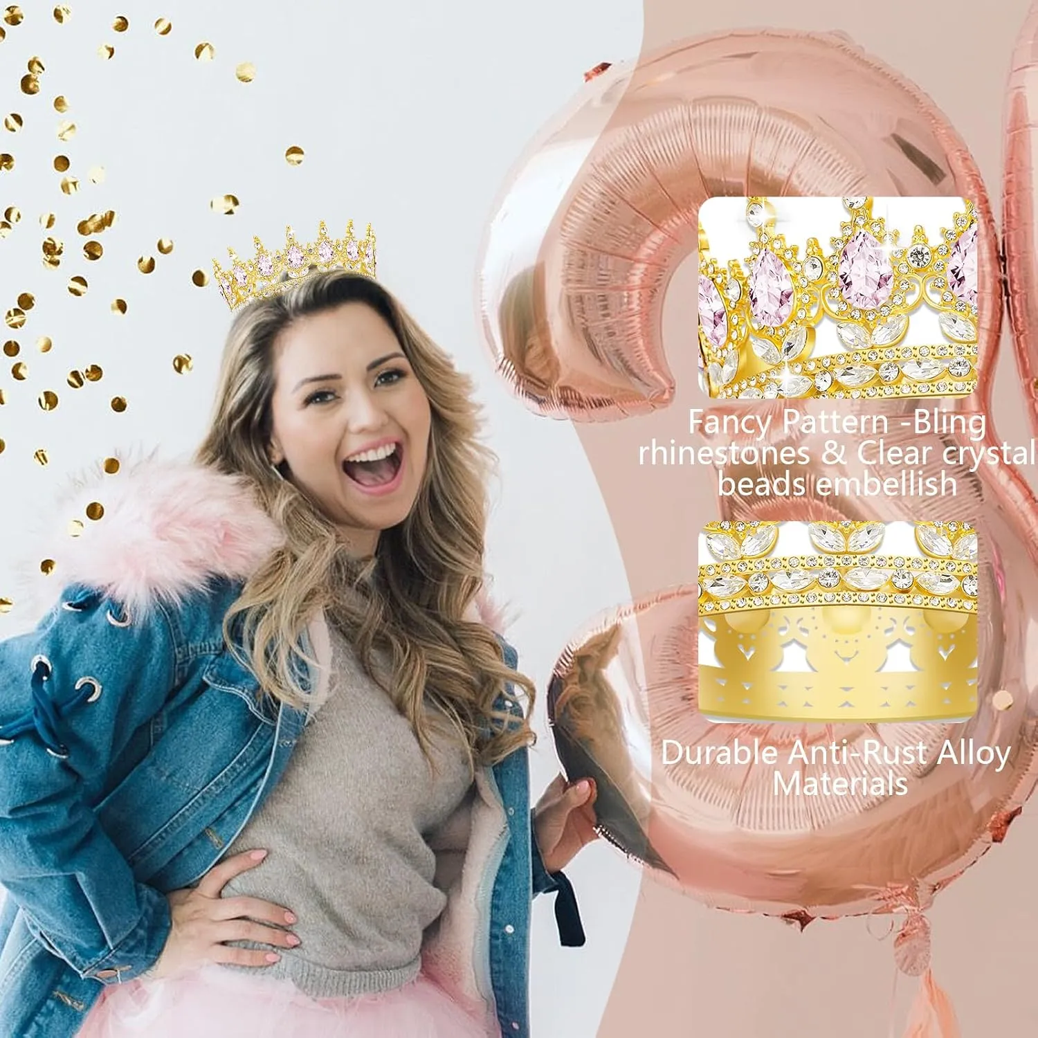 Queen Crown Birthday Crowns for Women, Birthday Girl Sash, Birthday Tiara for Women Set, Princess Rhinestone Birthday Girl Headband Birthday Gifts for Women, Sweet Happy Accessories