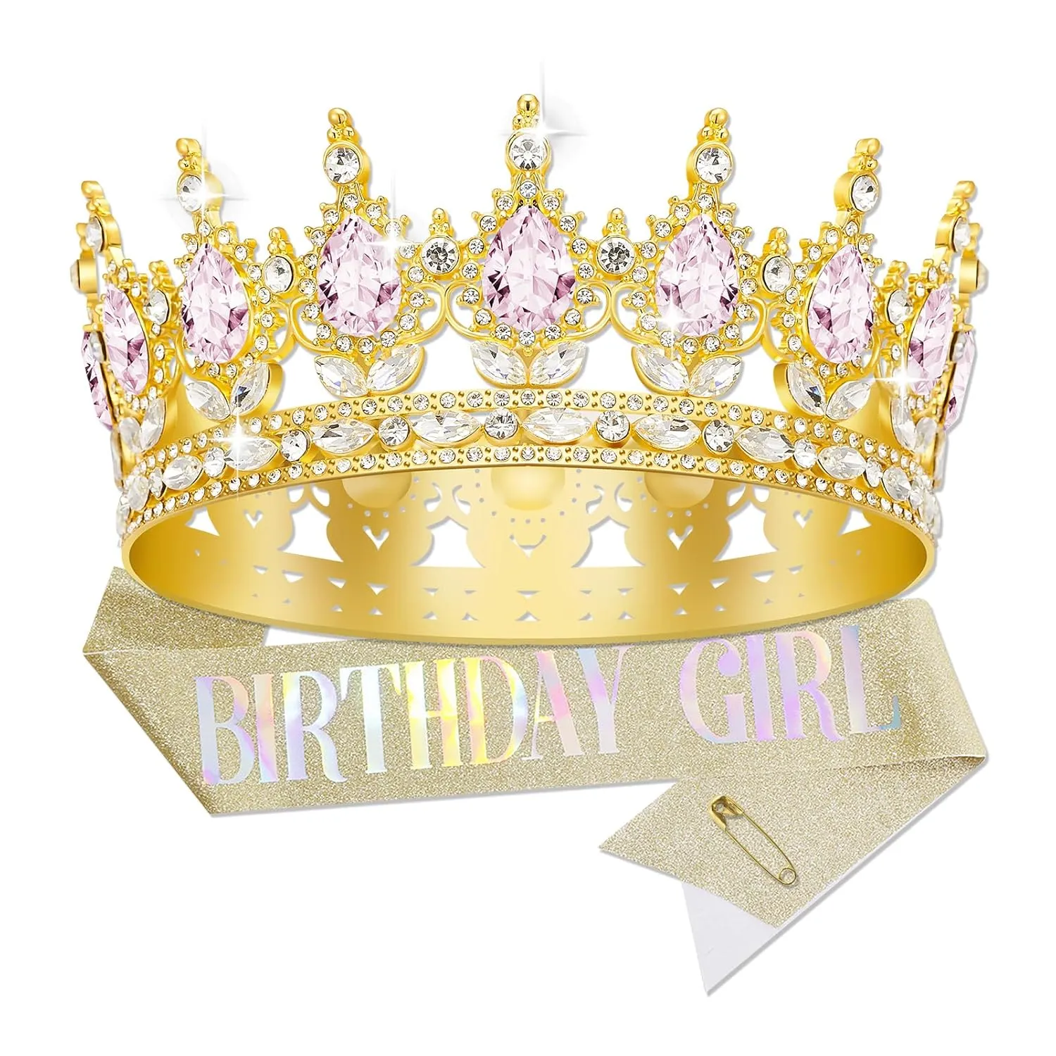 Queen Crown Birthday Crowns for Women, Birthday Girl Sash, Birthday Tiara for Women Set, Princess Rhinestone Birthday Girl Headband Birthday Gifts for Women, Sweet Happy Accessories