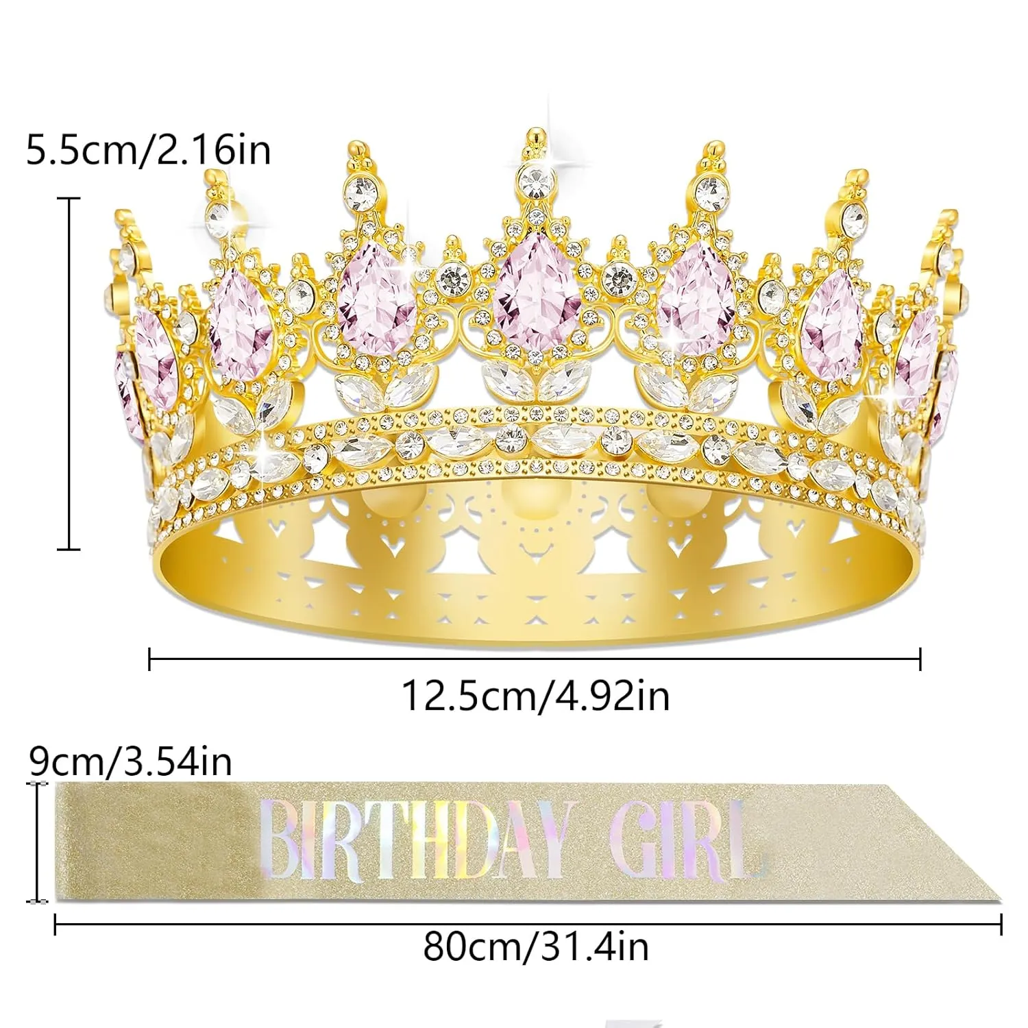 Queen Crown Birthday Crowns for Women, Birthday Girl Sash, Birthday Tiara for Women Set, Princess Rhinestone Birthday Girl Headband Birthday Gifts for Women, Sweet Happy Accessories