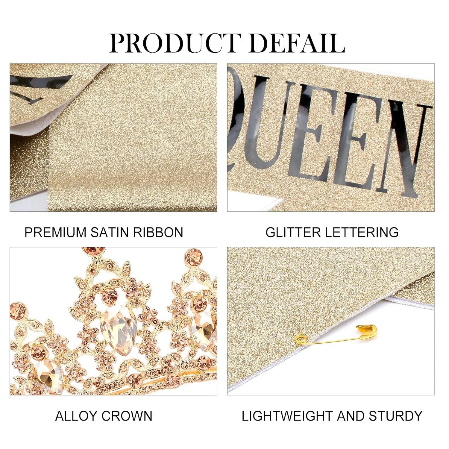 "BIRTHDAY QUEEN" Sash and Tiara for Women Crystal Tiara and Satin Kit for Girl Rhinestones Crown with Comb Glitter Hair Accessories for Prom Party Decoration Cake Topper Accessory Set with Pins