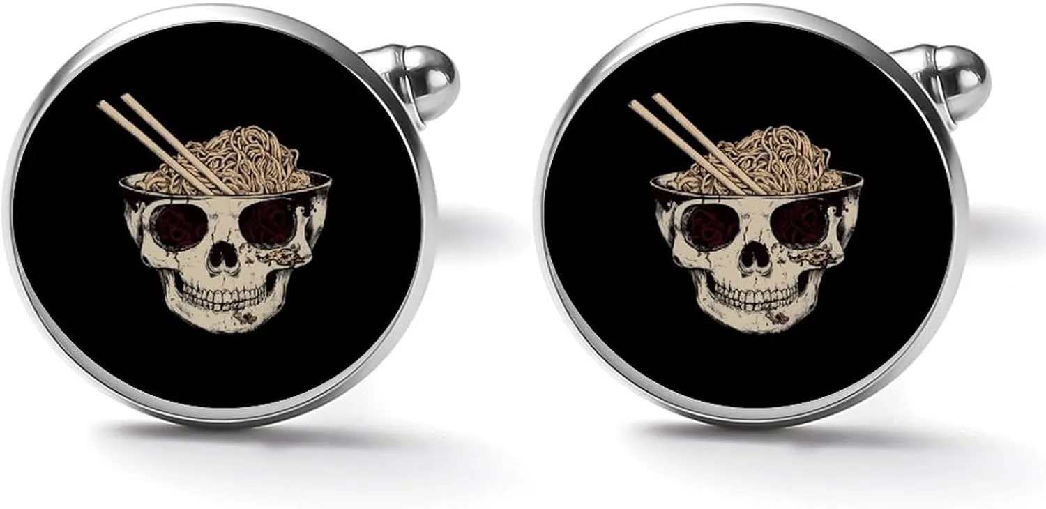 Ramen Brain Cufflinks for Men Round Cuff Links Tuxedo Shirts for Business Wedding Formal Suit