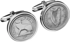 Rare 1928 Ireland Threepence Cufflinks- First year Irish Coins Minted