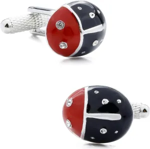 Red and Black Enamel Cute Ladybug Cufflinks For Men