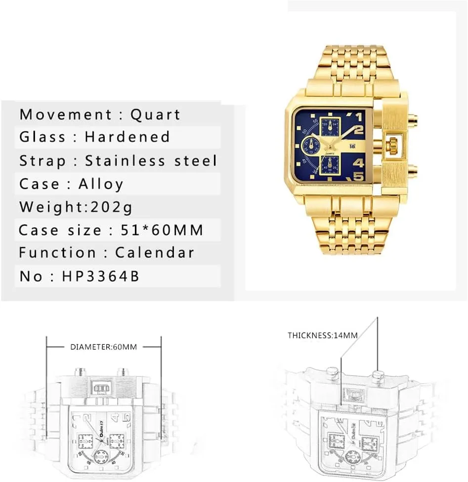 Reginald Hip hop Men's Watch Big Face Watch for Men Square Novel Face Dial Stainless Steel Quartz Leather Strap WristWatches