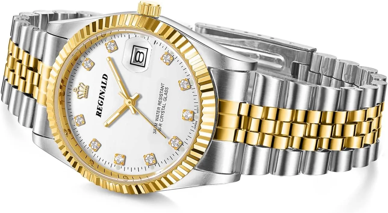 Reginald Watches for Women Fashion Watch Luminous Hands Sapphire Stainless Steel Quartz Rome Dial Gold Watches