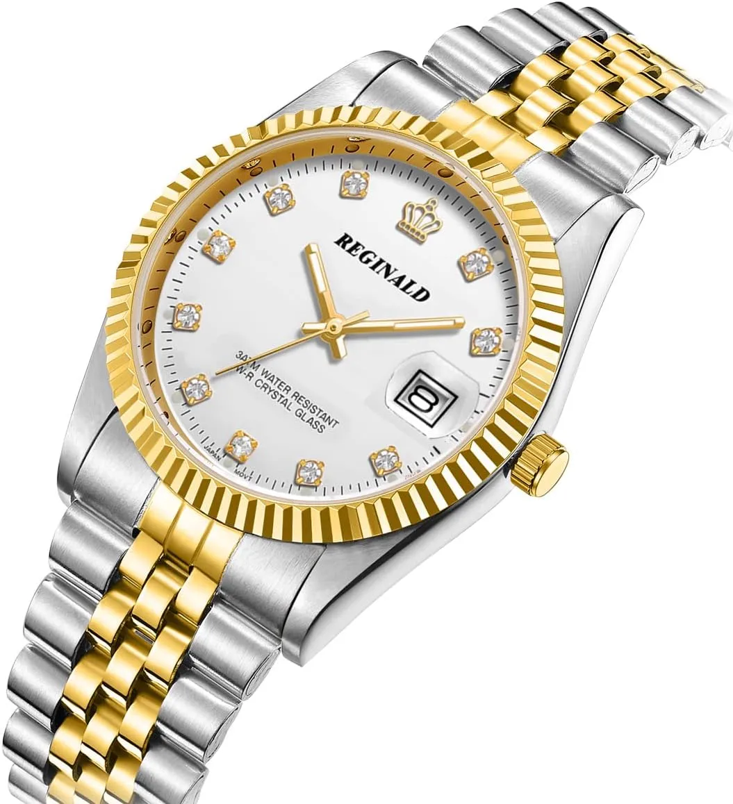 Reginald Watches for Women Fashion Watch Luminous Hands Sapphire Stainless Steel Quartz Rome Dial Gold Watches