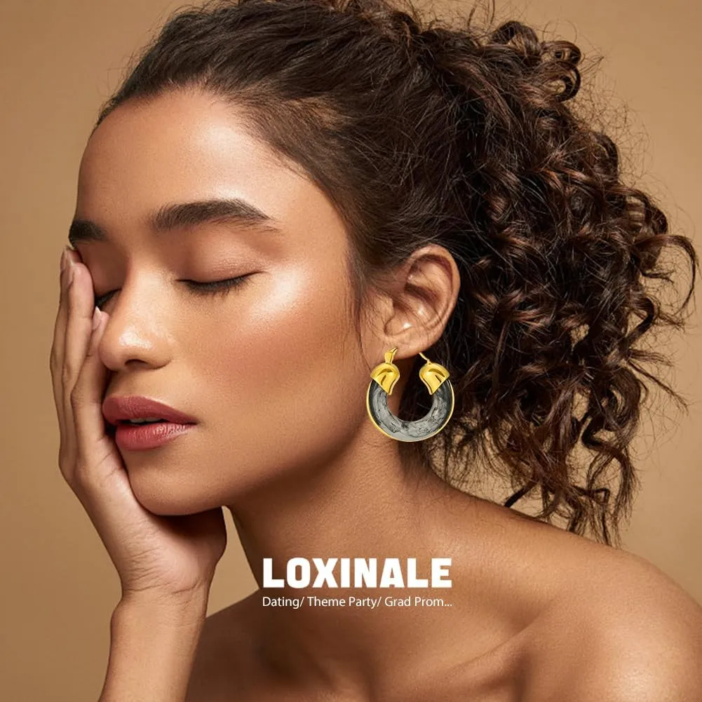 Resin Hoops Earrings - Statement Loop Earings Hypoallergenic Nickel Free, U Shape Latch Back Earings for Sensitive Earlobes