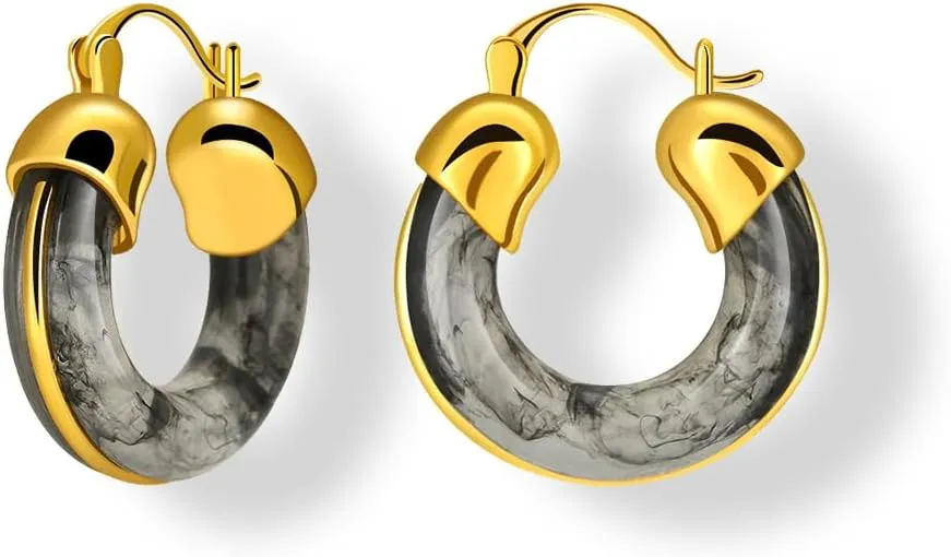 Resin Hoops Earrings - Statement Loop Earings Hypoallergenic Nickel Free, U Shape Latch Back Earings for Sensitive Earlobes