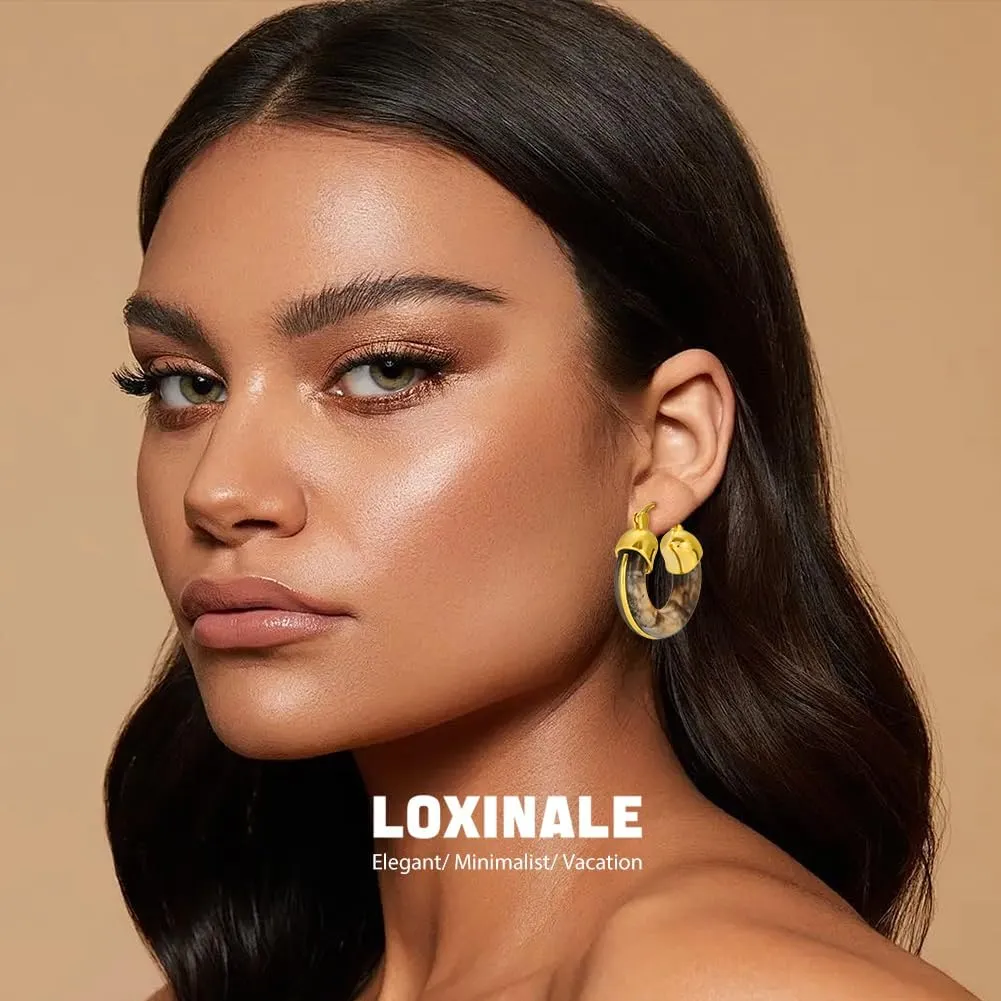 Resin Hoops Earrings - Statement Loop Earings Hypoallergenic Nickel Free, U Shape Latch Back Earings for Sensitive Earlobes