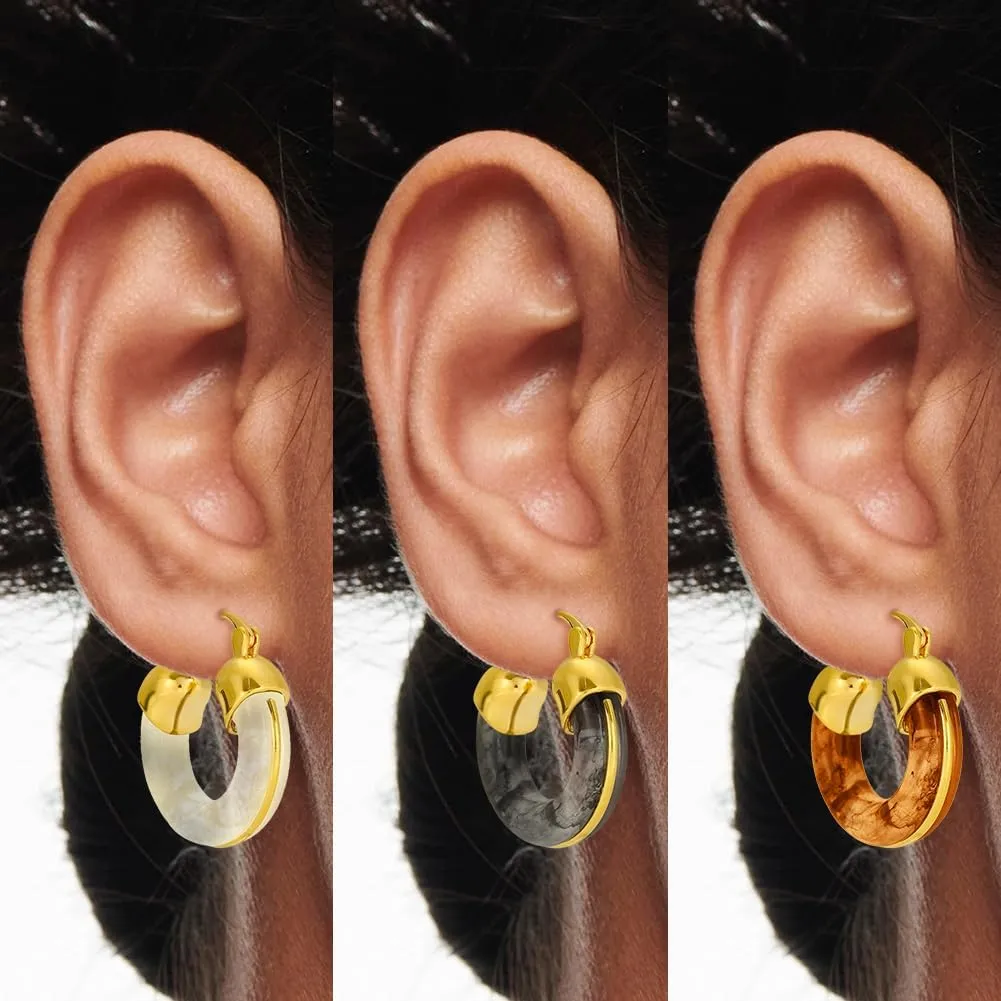 Resin Hoops Earrings - Statement Loop Earings Hypoallergenic Nickel Free, U Shape Latch Back Earings for Sensitive Earlobes