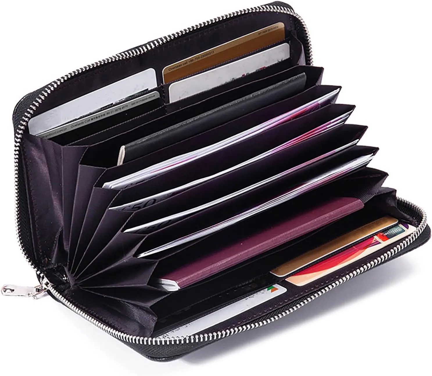 Rfid Wallet Women, Leather Wristlet Wallets, Bifold Large Capacity Rfid Blocking Zip Around Credit Card Wallet Clutch Purses