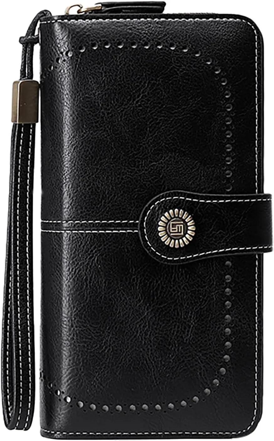 Rfid Wallet Women,2024 New Leather Wallet Wristlet for Women,Zip Around Large Capacity Rfid Blocking Bifold Credit Card Wallet Clutch Purses,Travel Wallet for Mom Women Ladies Girls