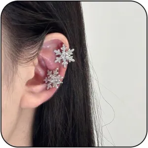 Rhinestone Snowflake Clip On Ear Cuffs - Non Piercing Christmas Jewelry