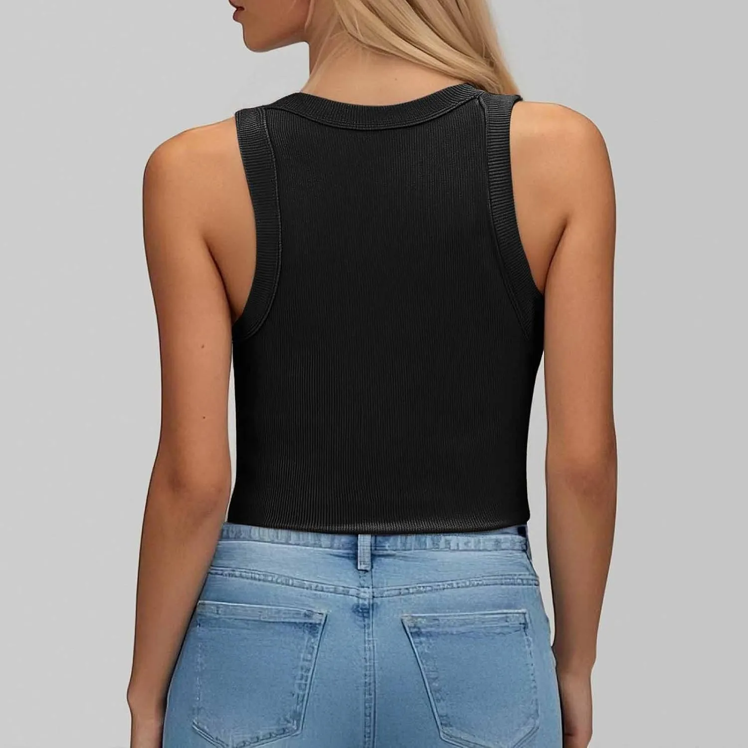 Ribbed Tank Tops for Women Built in Bra High Neck Racerback Shelf Bra Summer Cami Yoga Shirts Sleeveless Undershirt