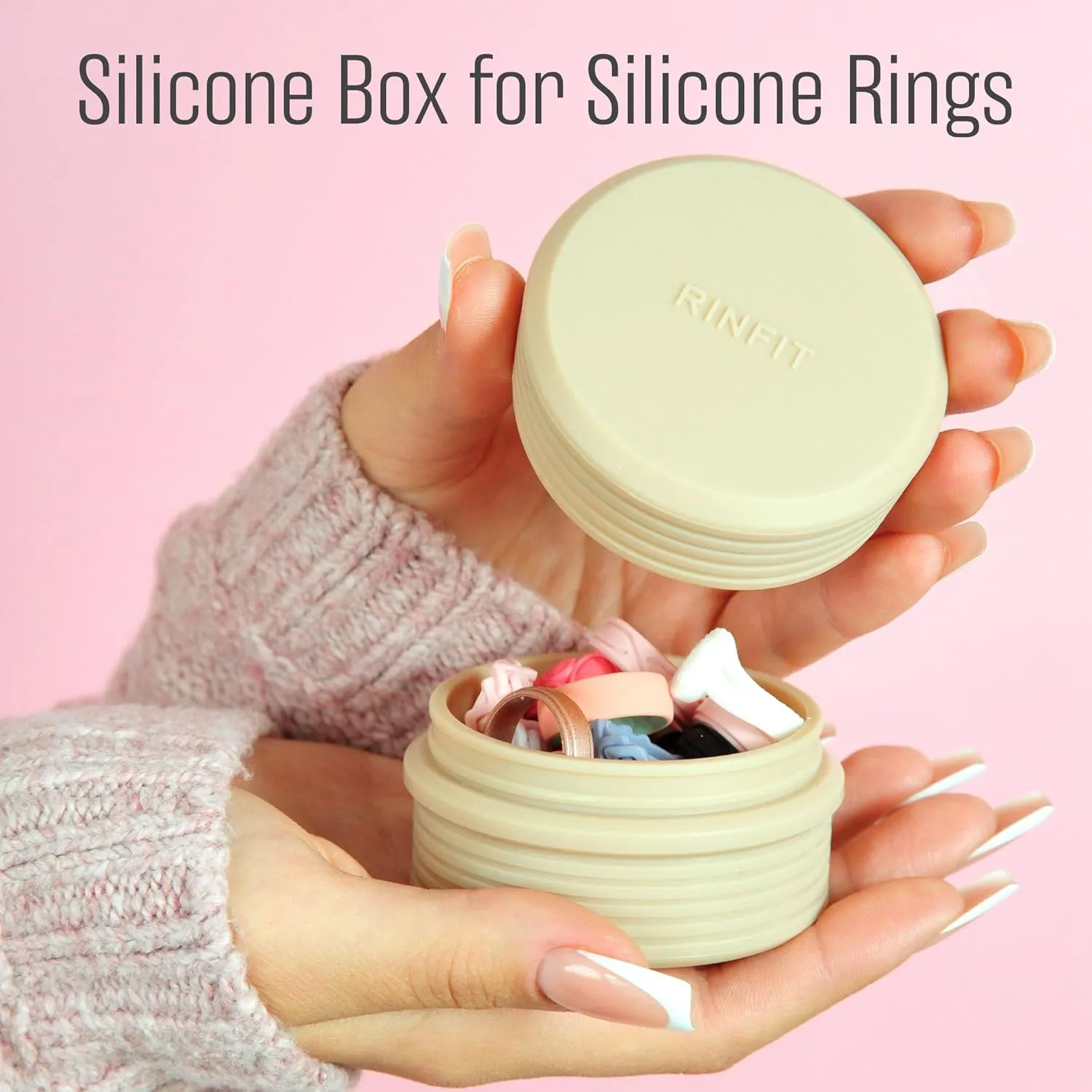 Rinfit Silicone Box for Silicone Rings - 30 Ring Capacity, Travel Organizer for Rings - Compact & Stylish Storage Solution - Nude