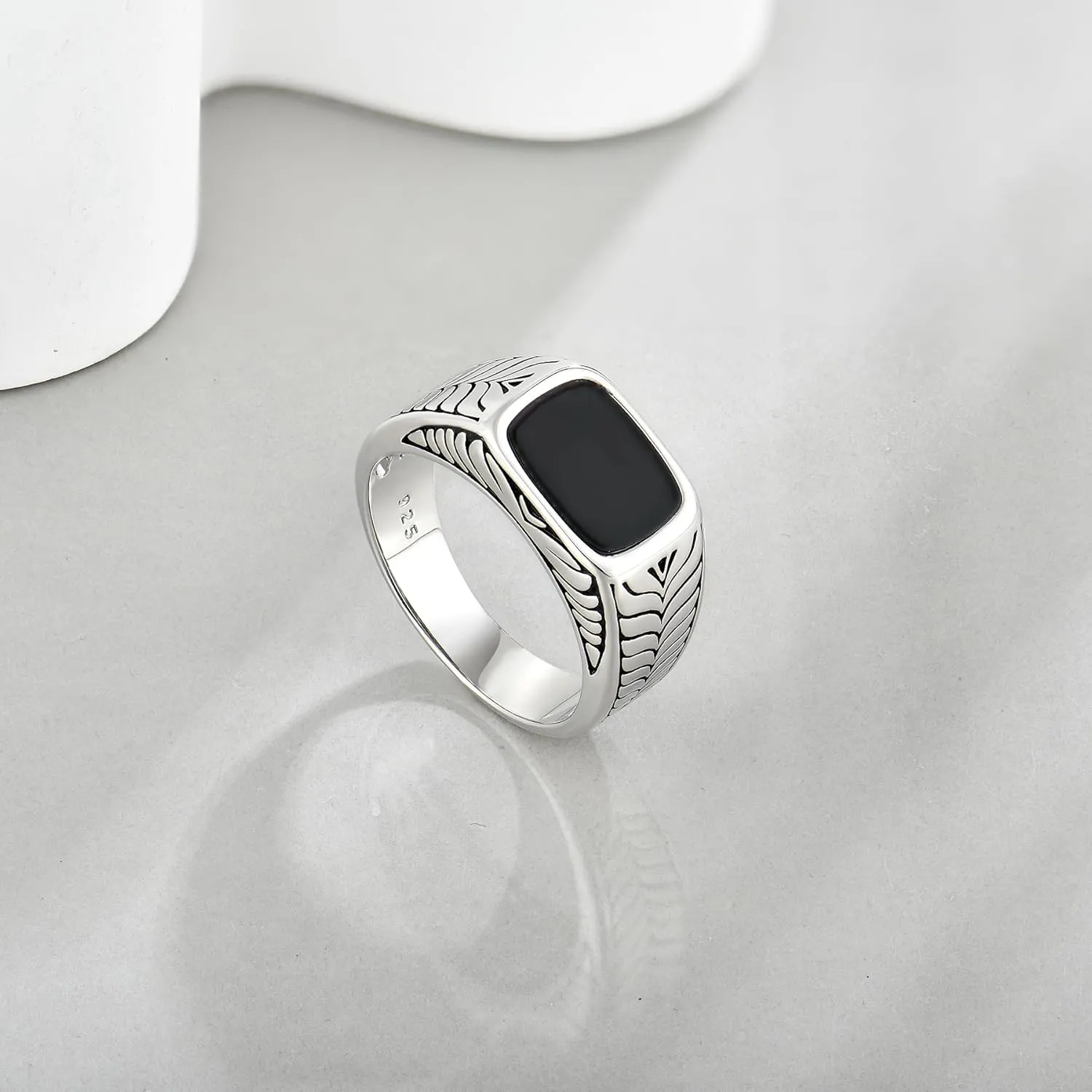 Ring for Men Wedding Promise 925 Sterling Silver Ring Men Square Cubic Zirconia Rings Diamond Jewelry Birthday Gifts for Him Husband
