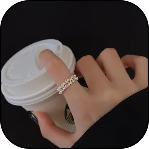 Roe Dolph Pearl Ring for Women Dainty Silver Pearl Rings Vintage White Round Pearl Ring Open Adjustable Statement Stackable Rings for Teen Girls Mothers Day Birthday Jewelry Gifts