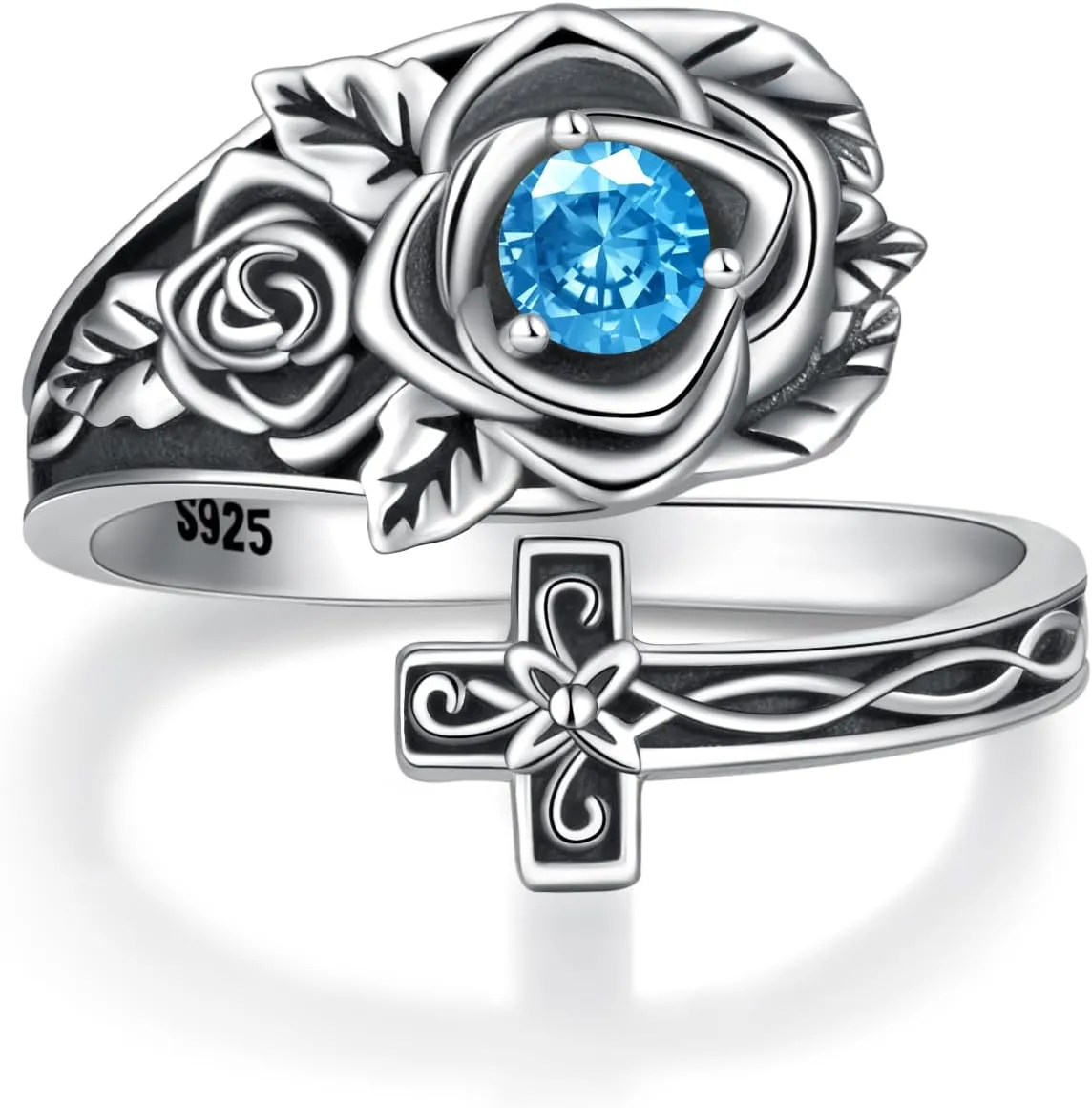 Rose Birthstone Spoon Rings - Sterling Silver Cross Rings Antique Victorian Rings Gift