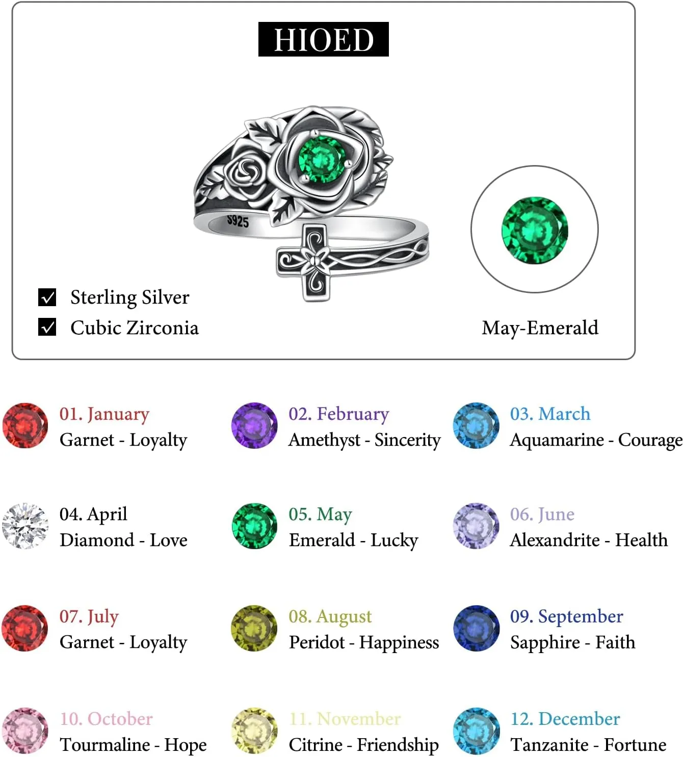 Rose Birthstone Spoon Rings - Sterling Silver Cross Rings Antique Victorian Rings Gift