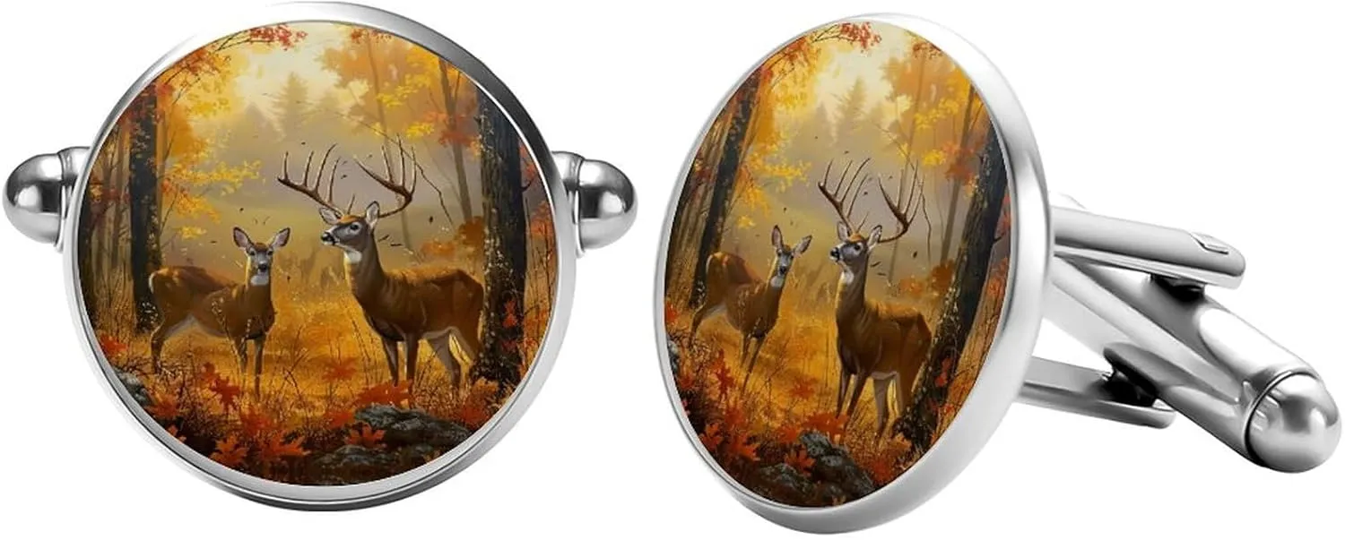 Rose Wolf Cufflinks Personality Men's Shirt Cuff Links 2PCS Fashion Silver Round Accessories Gift for Men Woman Wedding Meeting