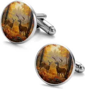 Rose Wolf Cufflinks Personality Men's Shirt Cuff Links 2PCS Fashion Silver Round Accessories Gift for Men Woman Wedding Meeting