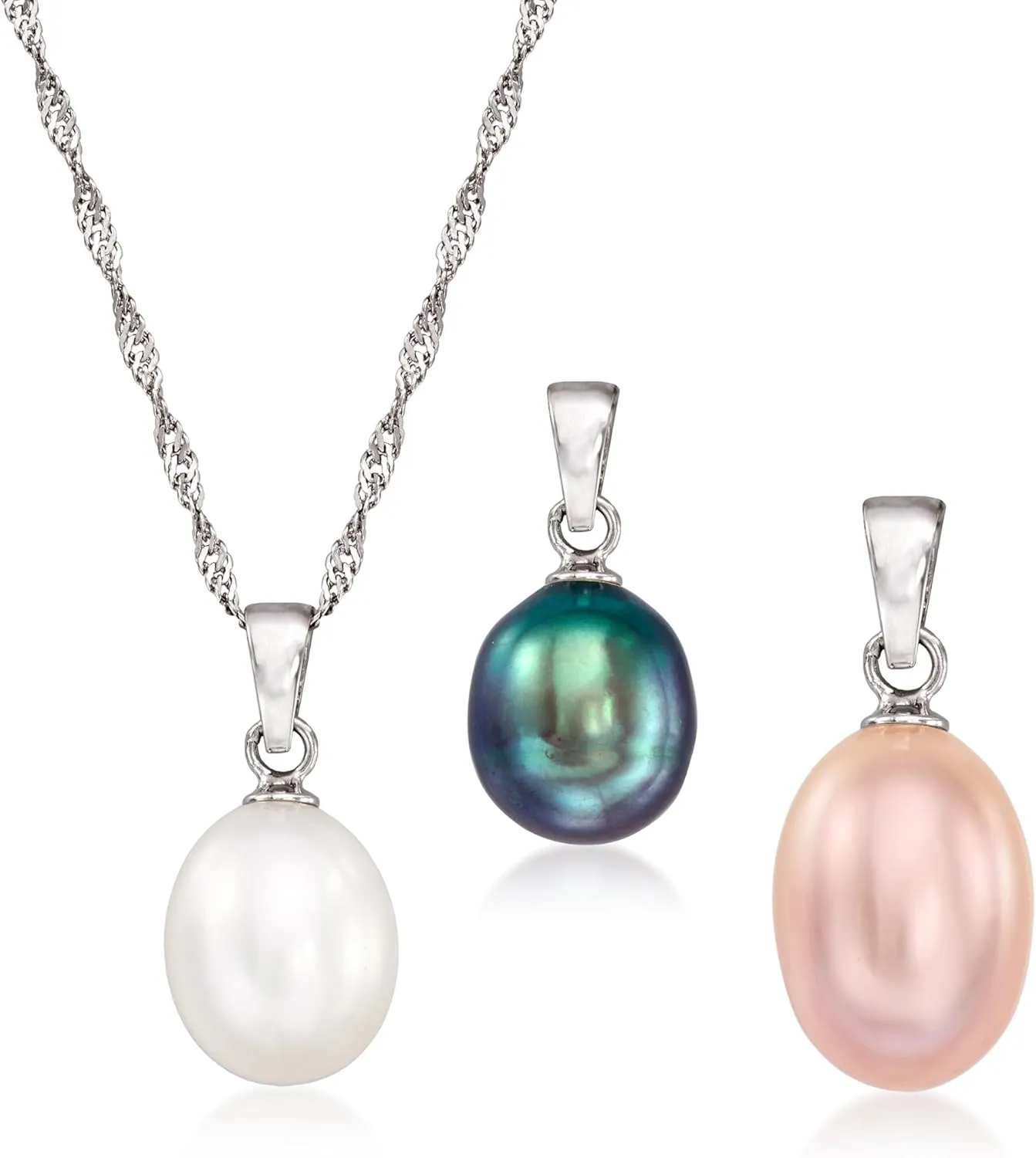 Ross-Simons 8-9mm Cultured Multicolored Pearl Set: 3 Pendants With Necklace in Sterling Silver. 18 inches