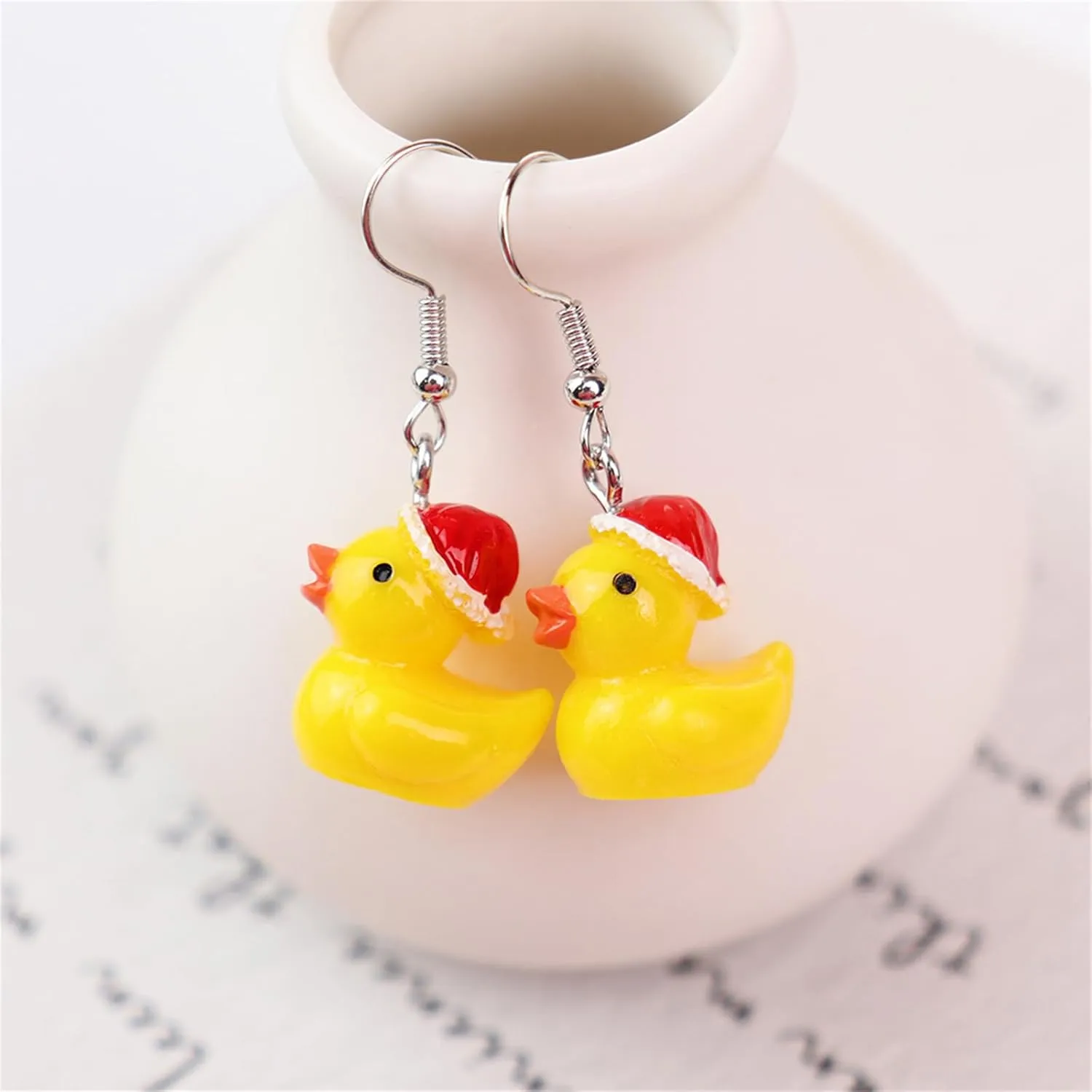 Rubber Duck Earrings Cool Weird Creative Cute Yellow Duck Dangle Drop Earrings Funny Unique Personalized Animal Resin Jewelry Gift for Women