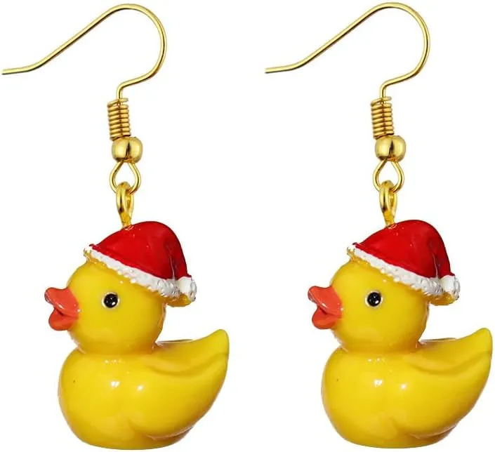 Rubber Duck Earrings Cool Weird Creative Cute Yellow Duck Dangle Drop Earrings Funny Unique Personalized Animal Resin Jewelry Gift for Women