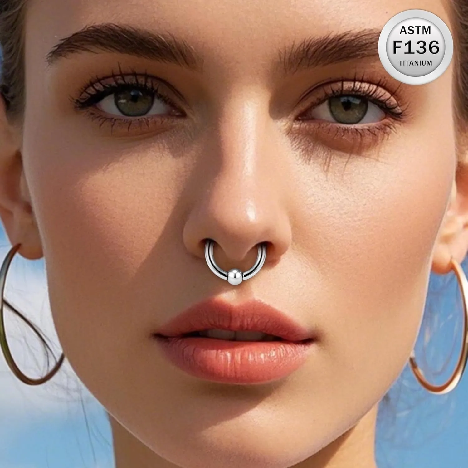 Ruifan Titanium Nose Rings Hoops Septum Rings Nose Clicker Ring Gauges PA Lip Tragus Helix Cartilage Daith Rook Sleeper Earring Body Piercing Jewerly for Women Men 20G 18G 16G 14G 8G 6G 4G 2G 6MM-19MM
