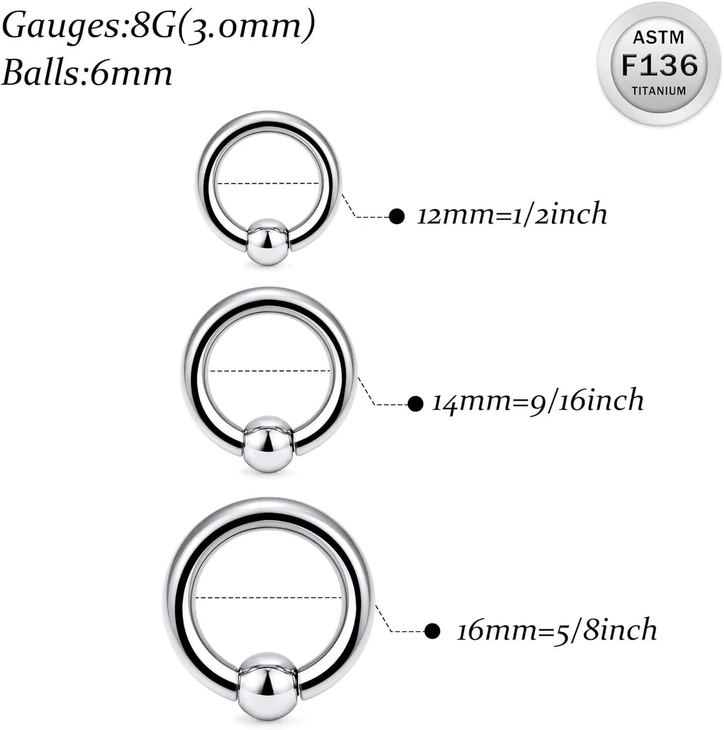 Ruifan Titanium Nose Rings Hoops Septum Rings Nose Clicker Ring Gauges PA Lip Tragus Helix Cartilage Daith Rook Sleeper Earring Body Piercing Jewerly for Women Men 20G 18G 16G 14G 8G 6G 4G 2G 6MM-19MM