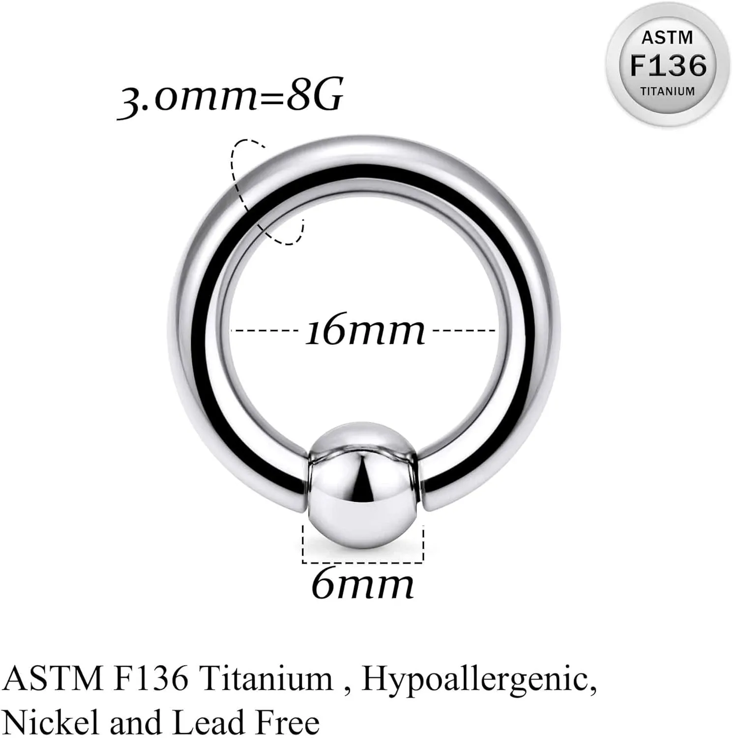 Ruifan Titanium Nose Rings Hoops Septum Rings Nose Clicker Ring Gauges PA Lip Tragus Helix Cartilage Daith Rook Sleeper Earring Body Piercing Jewerly for Women Men 20G 18G 16G 14G 8G 6G 4G 2G 6MM-19MM