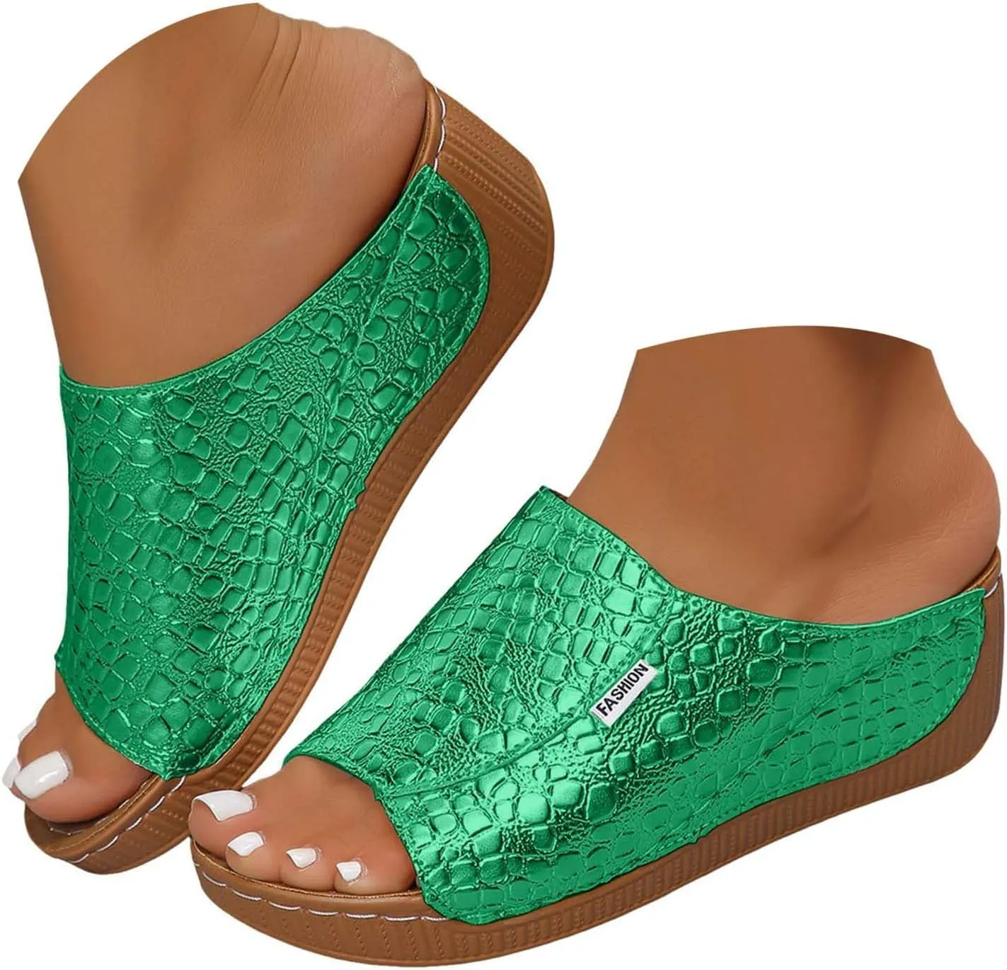 Sandals For Women 2025 Dressy Crocodile Skin Texture Slippers Arch Support Wide Width Wedge House & Outdoor Slides