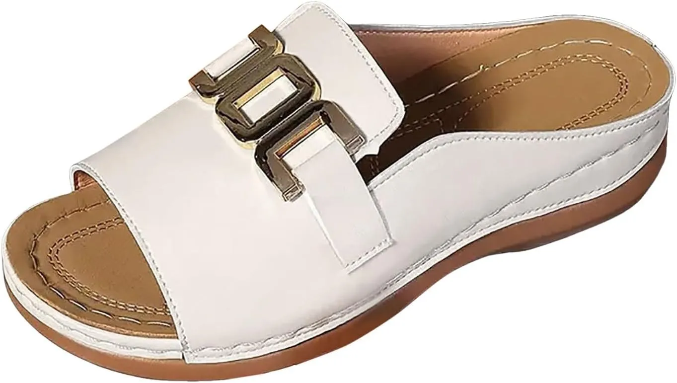 Sandals for Women 2025 Dressy Fashion Cushion Orthopedic Sandal Arch Support Metal Decoration Wedge Recovery Slippers
