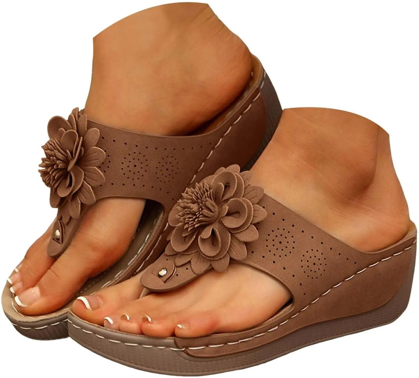 Sandals For Women 2025 Dressy Flower Flip Flops Women's Orthopedic Flip-Flops Slides Indoor Wedge Walking Slippers