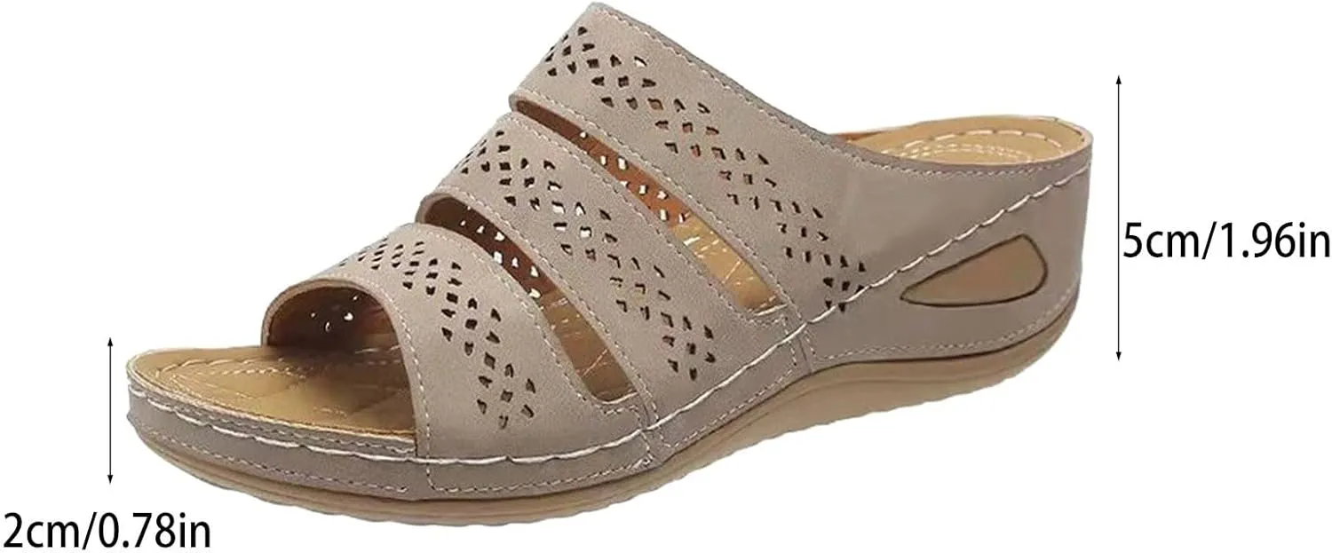 Sandals for Women 2025 Dressy Hollow Wedge Wide Sandal Womens Breathable Slippers Arch Support Orthopedic Shoes